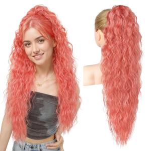 REECHO Ponytail Extension 30" Long Claw Clip Ponytail Extension Curly Wavy Pony Tails Hair Extensions Synthetic Hairpiece for Halloween Cosplay, Copper Auburn