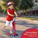 Red and Blue 3 Wheel Scooter with Seat for Kids, Light-Up Wheels, Adjustable Lean to Steer Handlebar and Seat, Smooth Wheels, Wide No-Slip Deck, Rear Foot Brake, Toddler Outdoor Toys for Ages 2+