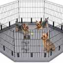 PJYuCien Dog Playpen with Bottom Pad - Metal Foldable Exercise Pen, 8 Panels 24" H x 24" W Indoor Outdoor Pet Fence Puppy Crate Kennel, Gray