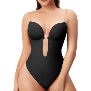 Women Shapewear Backless Body Bra Shaper Womens Plus Size Plunge Invishaper Low Back Thong Bodysuits Open Crotch Daily Use (Large, Black)
