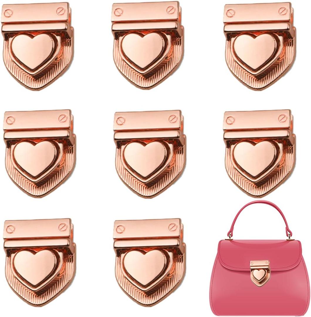 Alunsito 8 Pack Purse Locks Handbag Closure Fasteners Clip Twist Locks Fasteners Metal Hardware Clasp Buckles for DIY Wallet Shoulder Bags Craft Briefcase Making (Rose Gold)