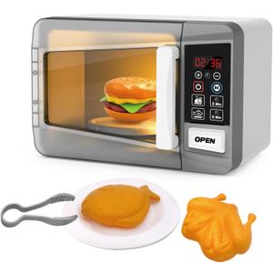 Microwave Toy Oven Kids Kitchen Playset,High Simulation Accessories Ornaments,Pretend Play Appliance Set for Toddlers, Cookware Toy Set for Girls Boys Birthday Gifts