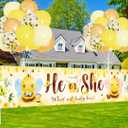 Bee Themed Gender Reveal Decorations What Will Baby Bee Sign Banner Gender Reveal Party Decorations He or She Hanging Banner with Balloons Honeycomb Boy Or Girl Backdrop Supplies Baby Shower Decor