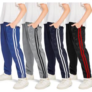Resinta 4 Pack Boys' Fleece-Lined Open Bottom Sweatpants Boys Athletic Active Jogger Pants with Pockets and Drawstring (X-Large, Royal blue-white, light grey-black, black-red, navy-white)