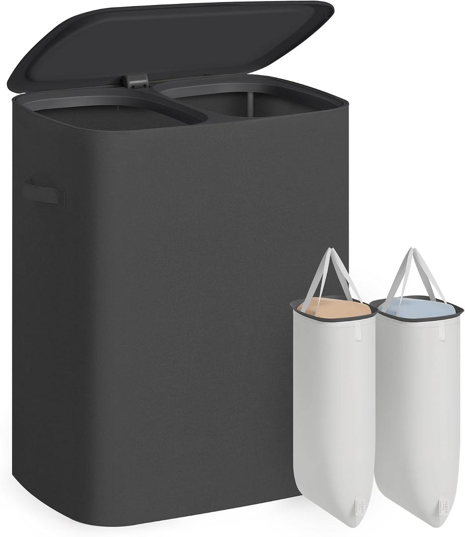 SONGMICS Laundry Hamper with Lid, 160L Double Laundry Basket, Steel Frame