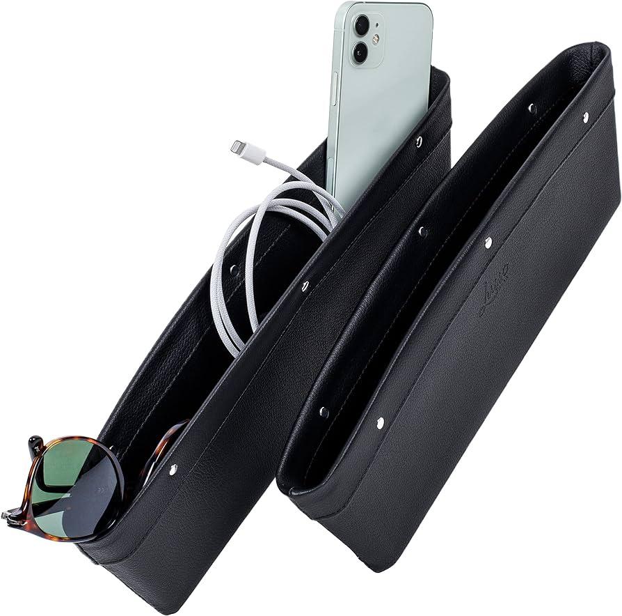 Lusso Gear 2 in 1 Car Seat Gap Organizer - Black - Universal Fit, Storage Pockets Adjust, 2 Set Car Seat Crevice Storage Box, Helps Reduce Distracted Driving & Holds Phone, Money, Cards, Keys, Remote