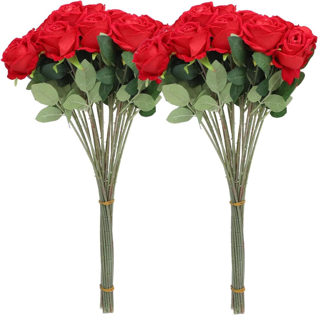 50PCS Artificial Roses Table Decorations, Home Decor for Proposal Wedding Valentine's Day Christmas Halloween Memorial Day Parties, Red, 50.5cm Long Stem Fake Roses (Red)