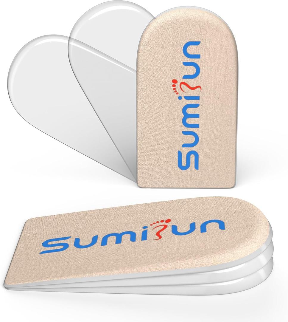 Sumifun Heel Lift, 3-Layer Gel Shoe Lifts for Women Uneven Legs, Adjustable Orthopedic Heel Lifts for Heel Pain and Leg Length Discrepancy, Heel Wedge Inserts 1/8" 2/8" 3/8" (Size S, Beige)