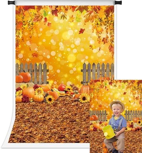 Fall Maple Leaf Backdrop Autumn Natural Scenery Sunflower Pumpkin Photography Background Thanksgiving Harvest Baby Shower Party Photo Booth Props (5x7FT)