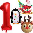 Christmas Foil balloons Christmas Birthday Balloons Number 1 Penguin Santa Claus Reindeer Balloon for Reindeer Themed Party Decoration Supplies Decor Santa Ballons Arch Kits Party Balloon Set 4pcs
