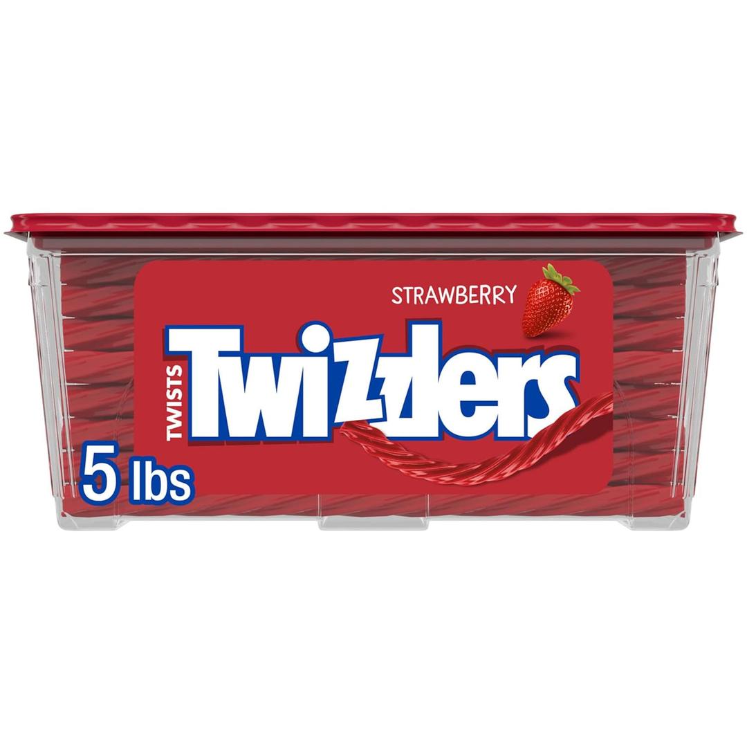 TWIZZLERS Twists Strawberry Flavored Licorice Style, Chewy Holiday Candy Tub, 5 lb (EXP 12/08/26)