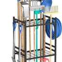 DAOUTIME Garden Organizer With Wheels, Yard Tower Rack for Garage Storage, Up to 35 Long-Handled Tools, Sturdy Metal Steel Holder With 3 Hooks, Outdoor, Black