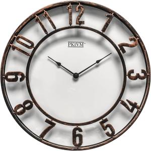 16 inch Brush Bronze Plastic Indoor Wall Clock. Large Number Round Clock. Battery Operated, Silent Non-Ticking, Decorative Clock for Home, Office and School