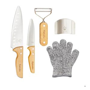 Kibbidea Kids Knife Set 4-Pieces, Stainless Steel, Wooden Handle Kids Knives for Real Cooking, Child Friendly Chef Knife for Cutting Chopping, BPA-free Kitchen Knives for Teenager 8-12