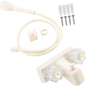 RV Shower Faucet with Hose and Head, RV Outdoor Shower Kits, RV Tub Faucet with Shower Diverter Outdoor Shower Kit Fits for RV/Campers,Travel Trailer,Motorhome (Bathtub Faucet Kit, Milky White)