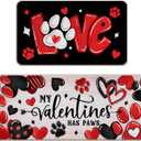 Valentine's Day Paw Print Kitchen Mats for Floor, Black Heart and Paw Design Soft Mats, Washable Non Slip Decor Rugs for Kitchen Sinks Laundryroom 2pcs, Size: 16x24+16x47