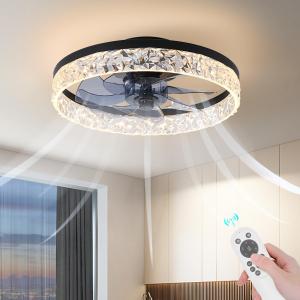 Flush Mount Ceiling Fan with Light, 15.7" Reversible, Dimmable, Noiseless, Small Bedroom Fan with Remote, Indoor Use,Black (15.7in-Black)