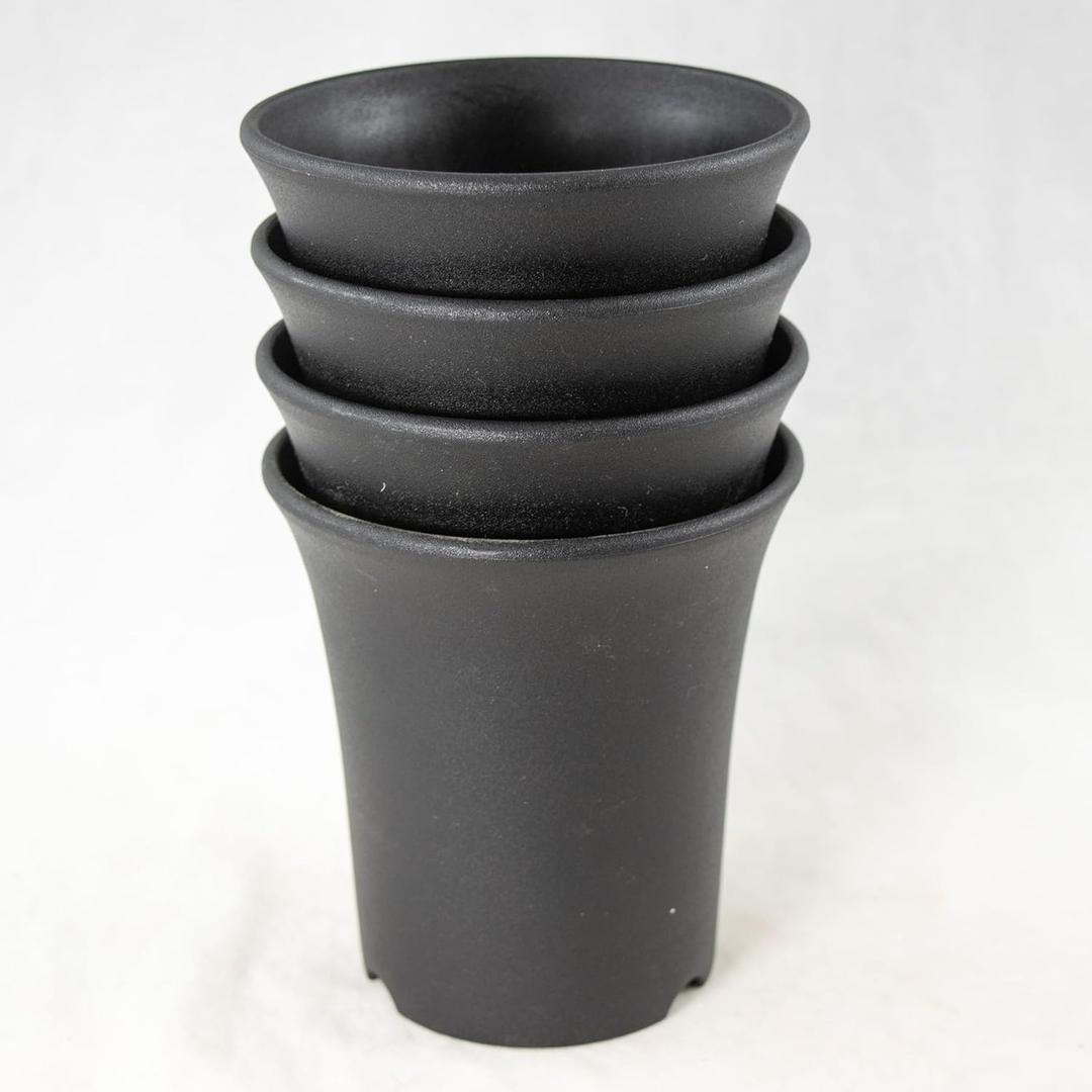 4 Japanese Black Round Plastic Cascade Bonsai Training Pot, Orchid Planter - 4"x 4"x 4.25" (4X#3.5)