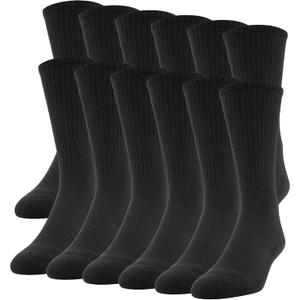 Gildan Men's Performance Crew Socks, 12 Pairs (Large, Black)