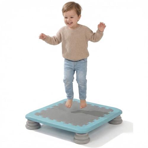Mini Trampoline for Kids, 25 Inch Sensory Bounce Board for Balance & Coordination, Non-Slip Rebounder Board for Kids Ages 14+, Indoor Mini Trampoline with Stable Base (Blue)