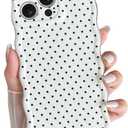 Yeddabox for iPhone 15 Pro Case Cute Wavy Polka Dot Phone Case Soft TPU Slim Shockproof Phone Cover for Women Girls, White