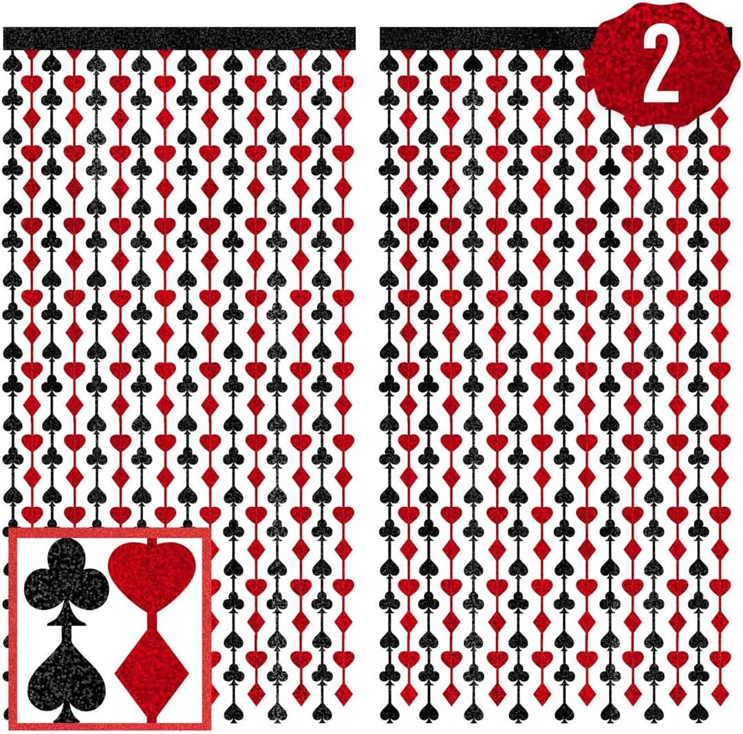 xo, Fetti Party Decorations Red and Black Casino Curtain - Set of 2 | Card Game Bachelorette Supplies, Vegas Birthday Photo Booth, Poker Party Backdrop