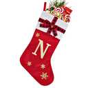 HYTENSUN Letter Christmas Stockings 15.6 Inches Monogram Red Velvet with Bell Xmas Stockings Classic Personalized Stocking Decorations for Family Holiday Season Decor