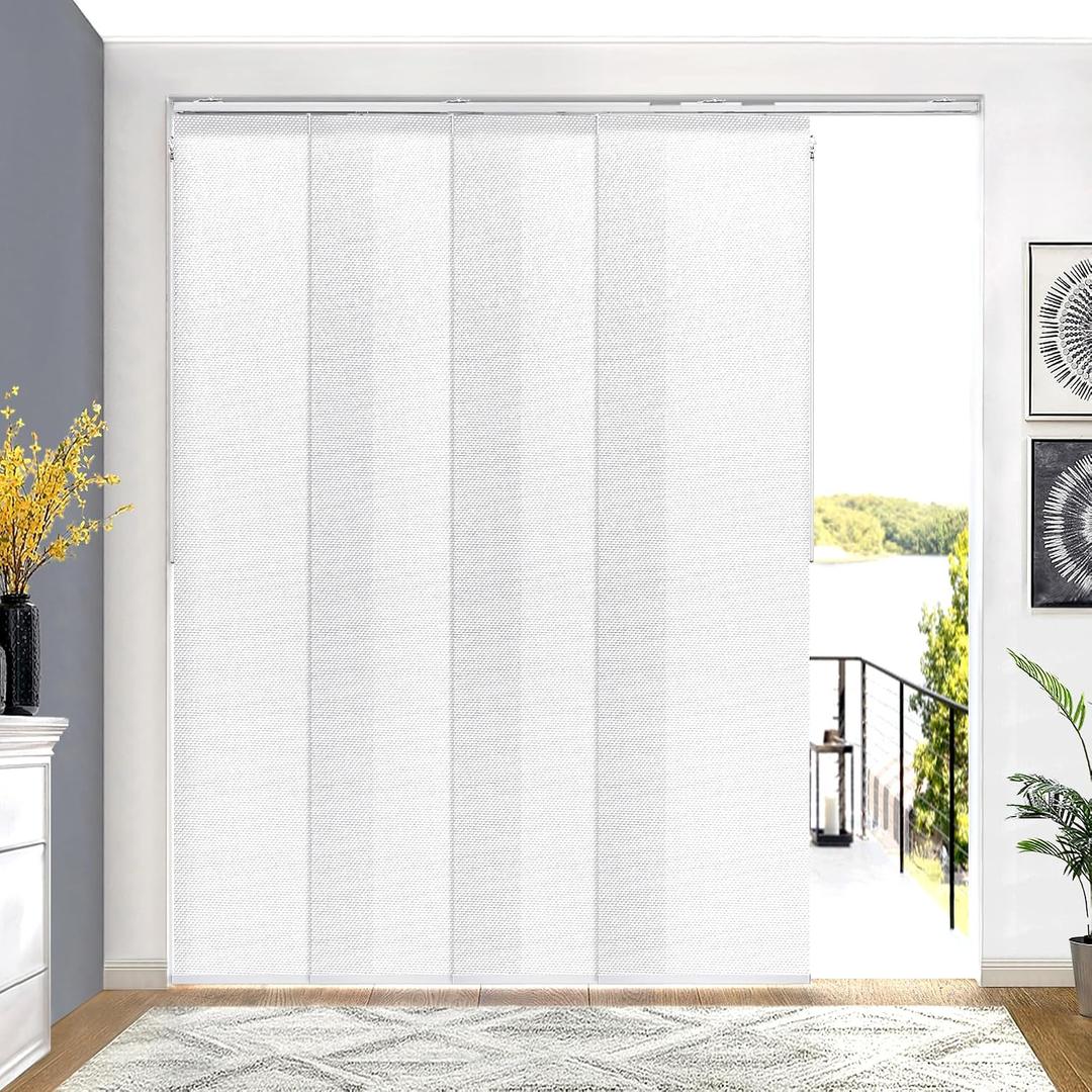 Lazblinds Adjustable Blackout Vertical Blinds for Sliding Doors, Extendable Track (45 3/4'' - 82 5/8'' W), Trimmable Panels Up to 96 H for Room Divider & Patio Door, White Light Filtering