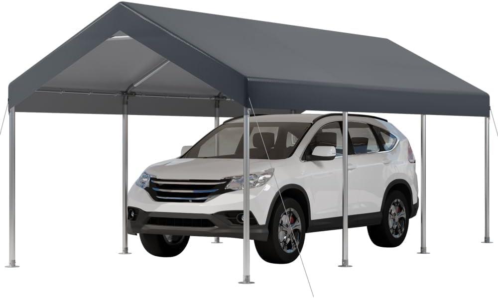 12x20FT Carport, Car Canopy, Portable Garage, Easy to Assemble, Carport Canopy 12x20FT Heavy Duty for Car, Bike, Boat, Party (Gray)