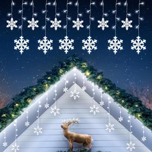 Aulanto Outdoor Snowflake Lights,16.73ft 240 LED Snowflake Icicle Lights Waterproof with 20 Drops,8 Modes Cool White Christmas Decorations for Eaves, Yard, Tree, Window, Curtain