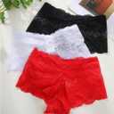 WDIRARA Women's 3 Pack Sexy Floral Lace Mesh Mid Rise Underwear Panty Set (S)