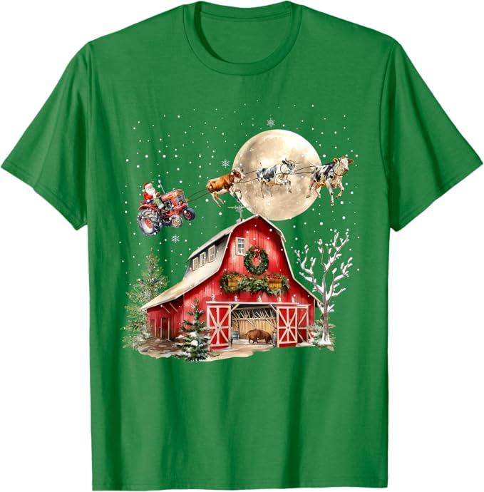 Funny Santa Claus Tractor Cows Farm Farmer Christmas Holiday T-Shirt, Men, Small, Green