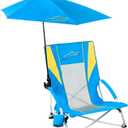 FAIR WIND Beach Umbrella Chair, Beach Chairs for Adults, Low Shade Chair Folding Backpack Portable Concert Bag Sand with Cup Holder - Yellow Blue (1 Set)