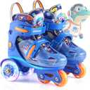 Kids Roller Skates for Beginners - ZOOBLISS Toddler Roller Skates for Boys and Girls Ages 3-7 with Light-Up Wheels & 4 Adjustable Sizes, Tri-Wheel Training Skates for Kids (S-Small(11C-1Y US), Cosmic Blue)