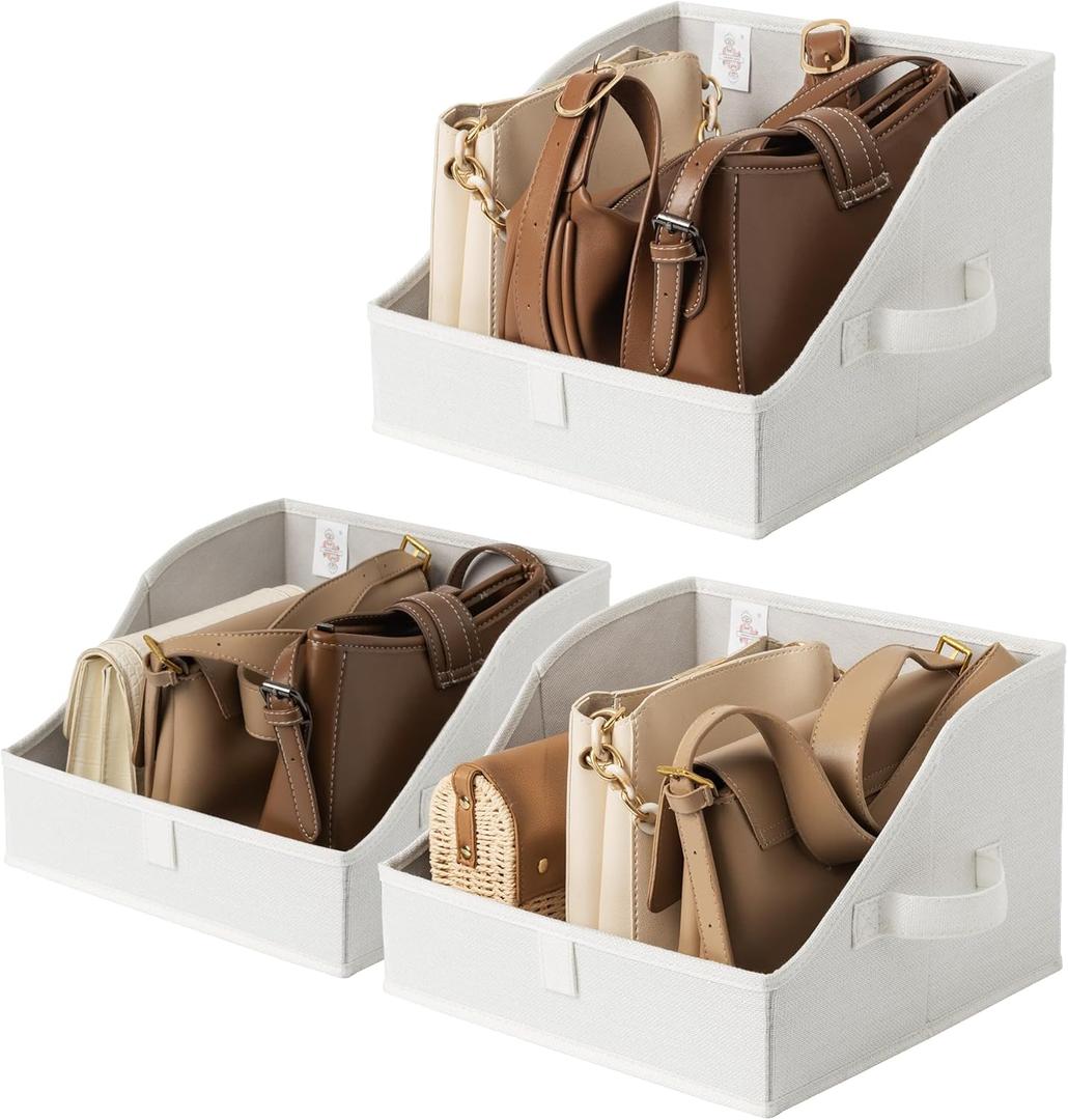 GRANNY SAYS Closet Storage Bins, Clothes Organizer and Storage Bins, Trapezoid Storage Boxes with Handles, Storage Baskets for Shelves, Pearl White, Medium, 3-Pack