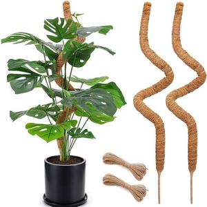 2 Pack 48'' Bendable Moss Pole for Monstera & Pothos - Tall Handmade Coco Coir Plant Support Stakes for Large Climbing Indoor Plants, Potted Houseplant Trellis Accessories