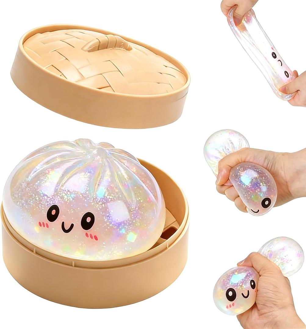 Glitter Dumpling, 2026 New Glitter Dumpling Squishy with Box, Dumplings Sensory Squeeze Toy for Stress Relief, Adult Soft Squeeze Decompression Dough for Anxiety Relief Fidget