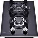 12 Inch Dual Fuel Gas Cooktop - Sealed 2 Burners, Tempered Glass, Drop-in Gas Hob DK123-A01S, Black