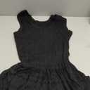 Fisoew Womens Summer Mini Dresses Casual Crewneck Knitted Crochet Hem Flowy Tank Sundress (Small, Black)