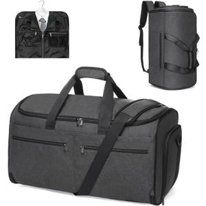 Bukere Garment Bags for Travel, Convertible Carry on Duffel Bag for Men Women, Backpack Straps, Shoe Compartment, 3 in 1 Hanging Dress Suit Bags for Men Women (Backpack Midnight Grey)