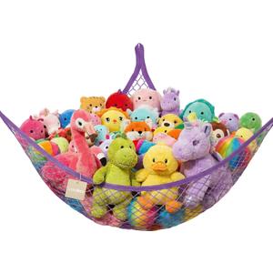 Lazebox Stuffed Animal Net Hammock for Plushie Toys, Stuffed Animal Hammock Corner for Kids' Room Decor, Ideas for Organizing Stuffy Collection, Purple, L (67" x 40" x 40")-Pack of 1