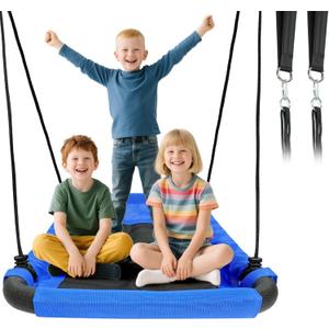 CYFIE 38" Rectangle Platform Tree Swing for Kids, Anti-Fade and Breathable Textile Fabric Outdoor Swing Sets for Backyard with Adjustable Ropes and 2 Hanging Straps, Outdoor & Indoor Use, Blue