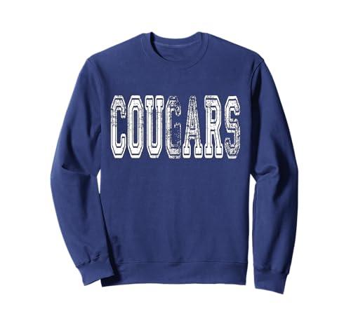 Cougars Mascot Distressed Vintage School Sports Name Fans Sweatshirt L