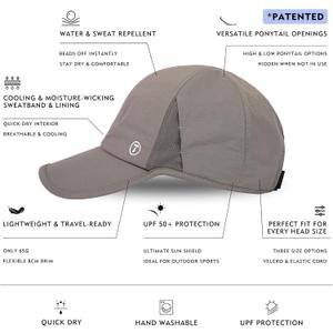TOP-EX Womens Baseball Cap with Ponytail Hole Summer Cooling SPF 50 Waterproof Sun Caps for Outdoor Sports Adjustable Packable Grey S/M (Gray)