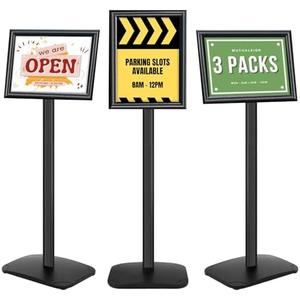 Mutualsign 3Pcs Heavy Duty Pedestal Sign Holder for Display, 8.5 x 11 inches Adjustable Floor Standing Sign Holder with Weighted Base ,Sign Stand for Indoor/Outdoor Advertising，Black