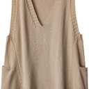 SOLY HUX Women's V Neck Sweater Vest Sleeveless Knit Pullover Tank Top with Pockets Pure Khaki Medium