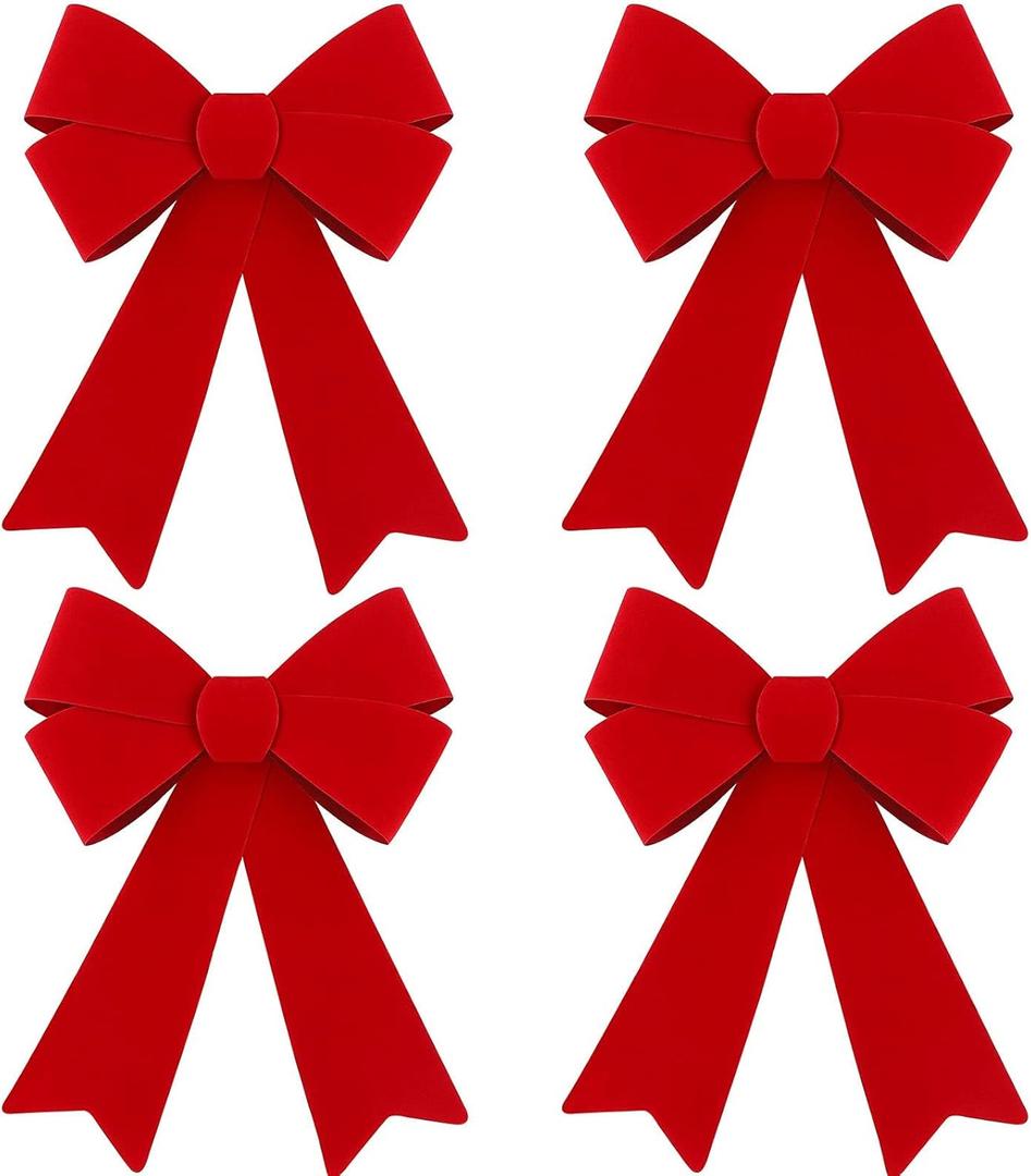 MCEAST 4 Pack Red Christmas Wreath Bows - 18 x 12 Inches Christmas Decoration Bows for Xmas Tree and Party Supplies