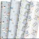SaringSwoon Baby Shower Wrapping Paper for Boys Birthday Baby Shower - Blue Gift Wrap With Funny Animals, Airplane, Rainbow, Elephants, Balloon and Baby Boy Design - 20×29 Inches, 8 Folded Sheets pack of 5