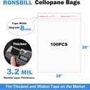 RONSBILL 100 PCS 16x20 Inches Thick 3.2Mil Self Sealing Clear Cellophane Plastic Bags Self Adhesive Large Resealable Cello Bags Packaging Clothing Gifts Artwork Poly Bag