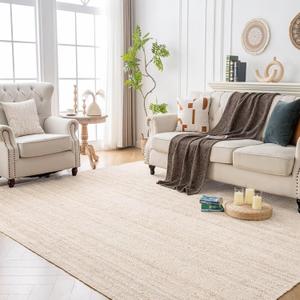 Shatex Burlap Rug 5x7ft, Handmade Braided 100% Natural Jute Rug for Bedroom & Living Room, Off-White